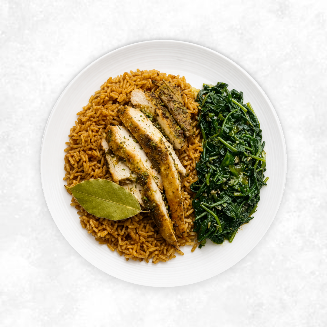 Jollof Rice with Sautéed Vegetables and Chicken