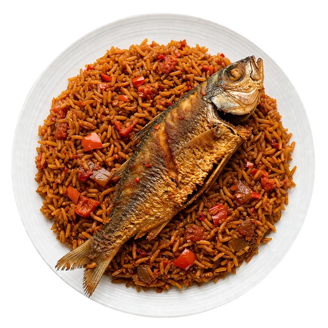 Smoked Fish with Jollof Rice & Sautéed Vegetables